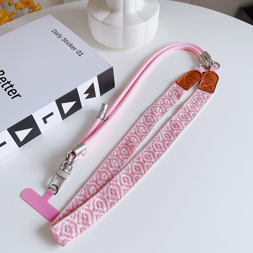 Trendy Patterns Woven Tape Crossbody Phone Strap with Tabs – Adjustable Wristlet & Hand Lanyard