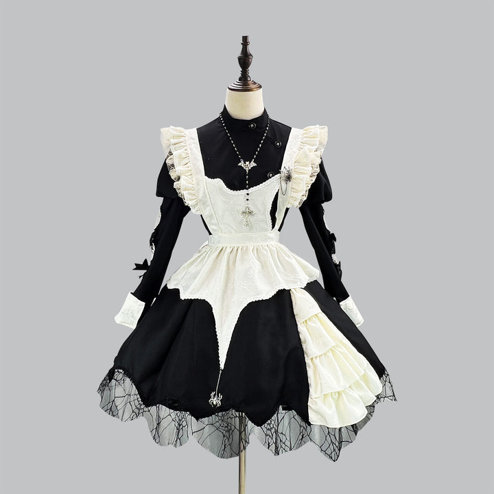 Women Sweet Lolita French Maid Dress Puff Sleeve Anime Cosplay Costume with Apron