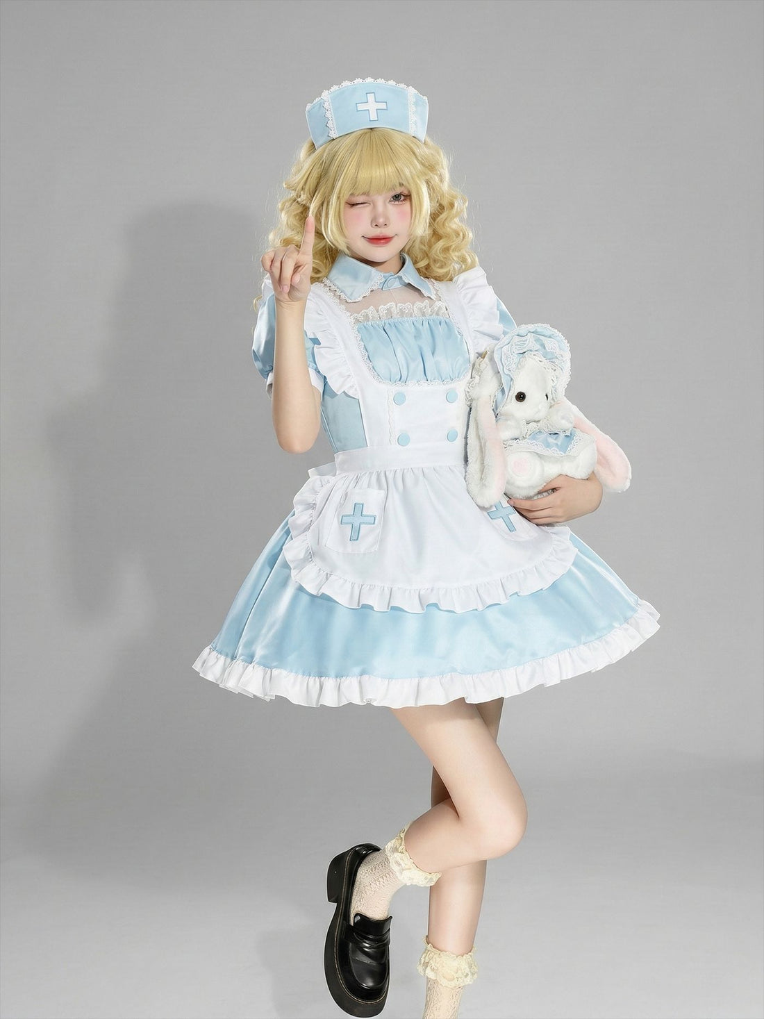 Light Color Angel Maid Outfit Cosplay Streamer Dress Costume
