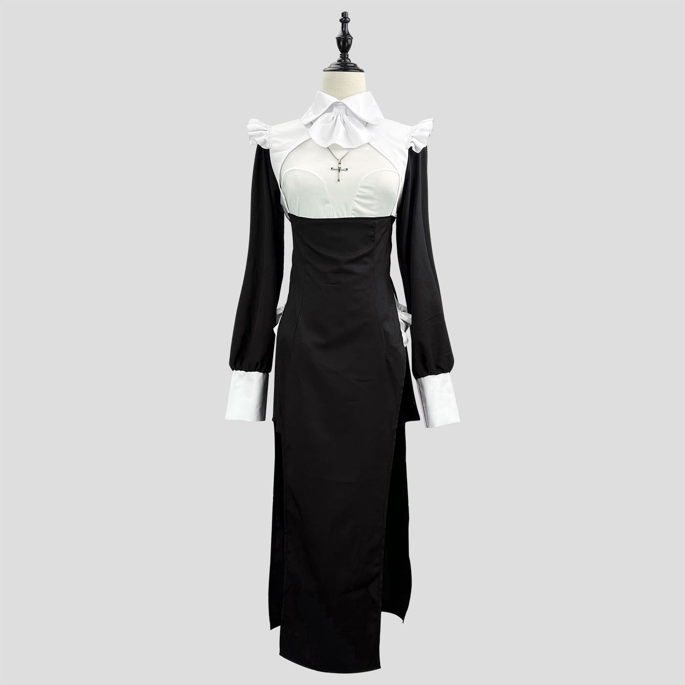 Women's Dark Nun Nurse Cosplay Costume Halloween Long Robe Slim Dress Party Outfit