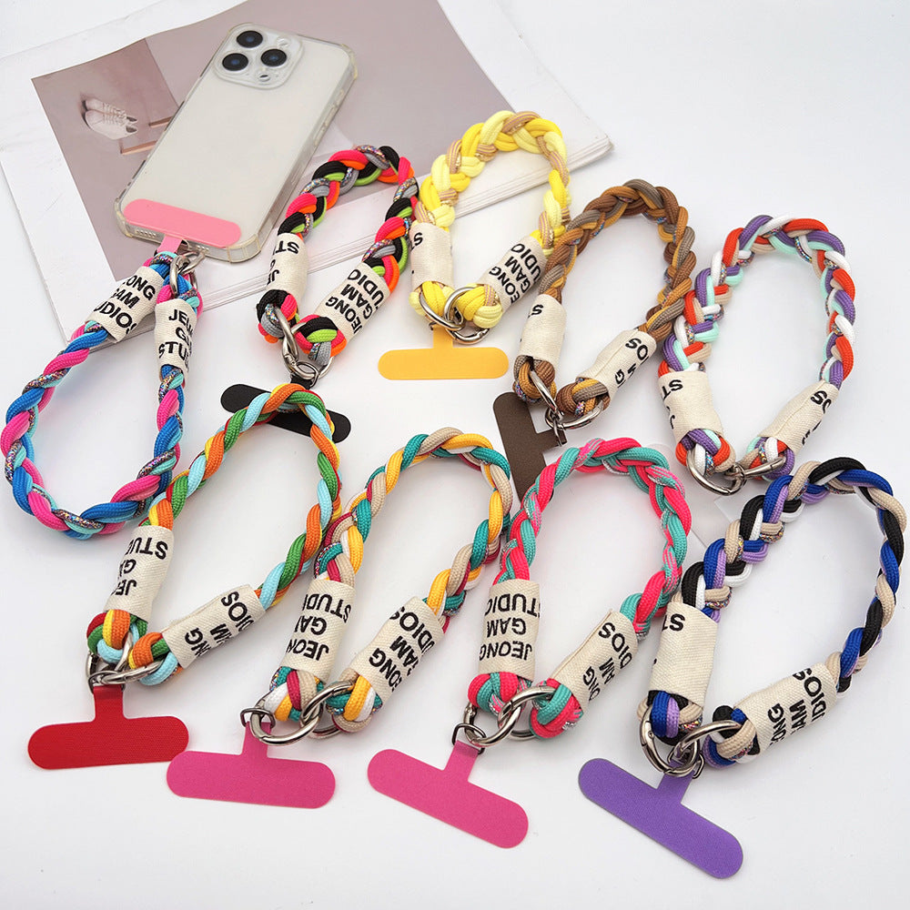 Clashing Colors Braided Wrist Phone Strap with Tether Tabs – Hand Woven Wristlet & Hand Lanyard