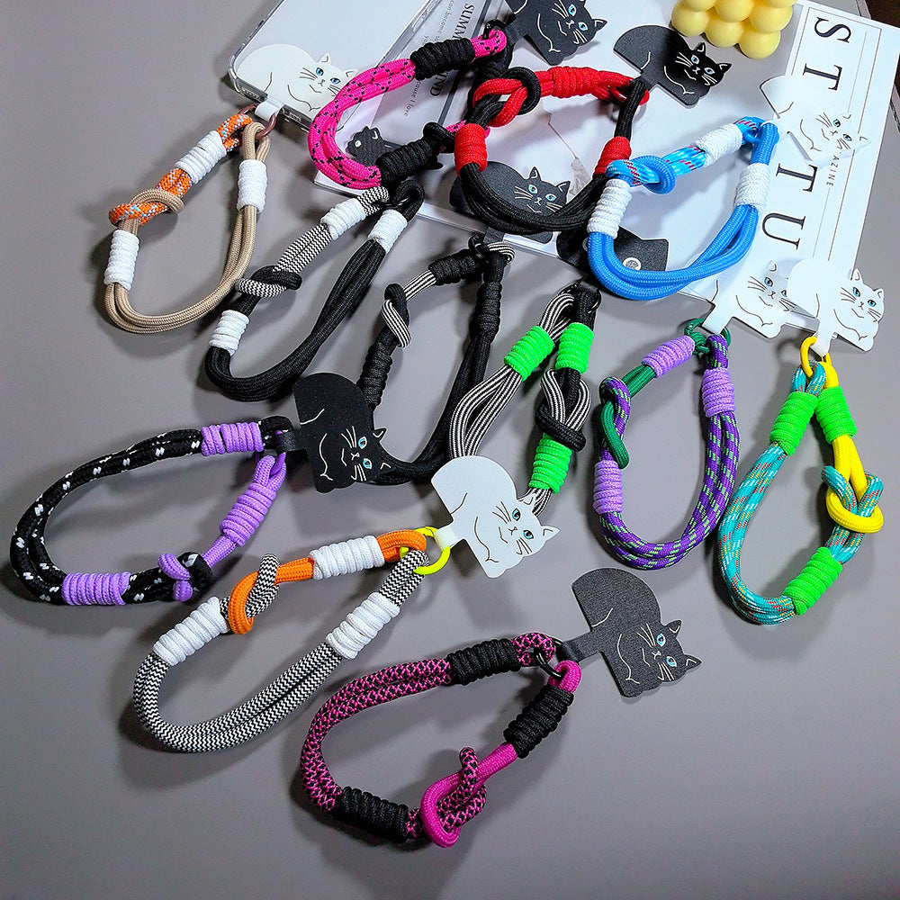 Multicolor Wrist Phone Strap with Cat Tether Tabs – Hand Woven Wrapped Wristlet & Hand Lanyard