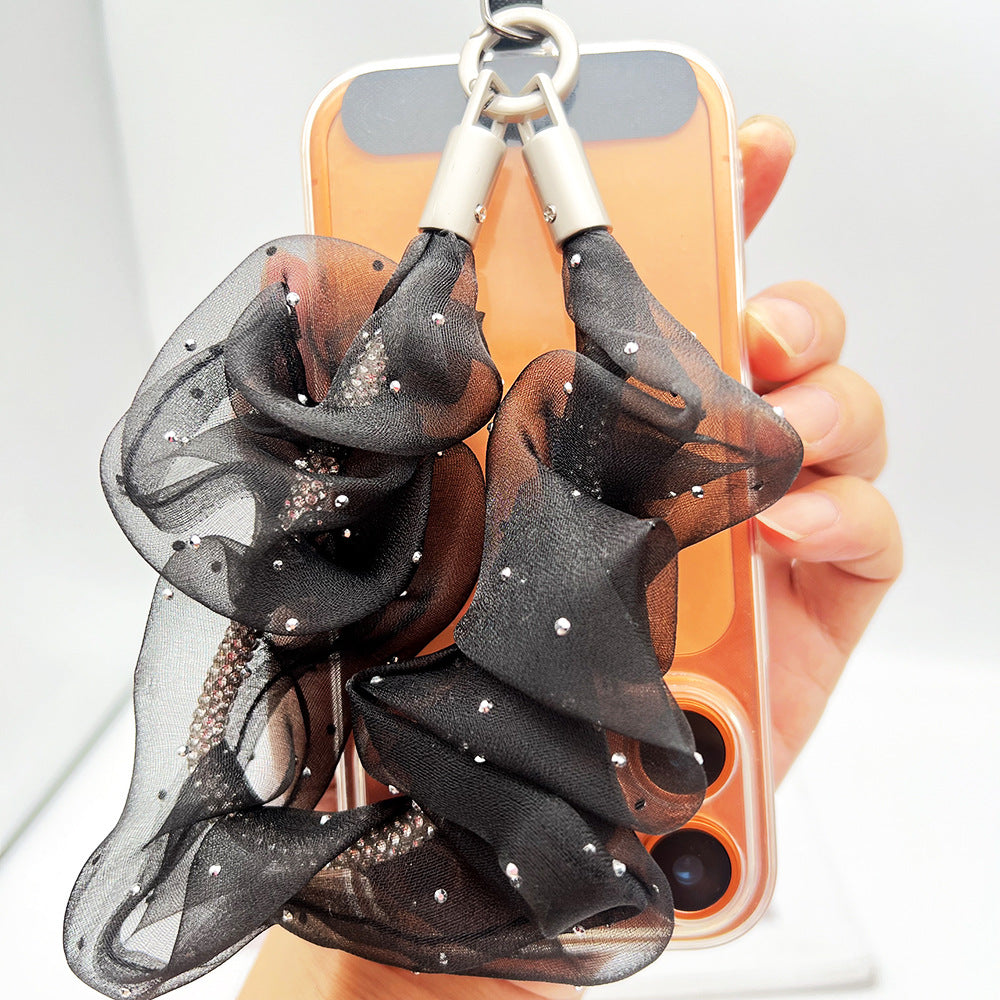 Rhinestones Tulle Wrist Phone Strap with Tether Tabs – Colon-shaped Wristlet & Hand Lanyard