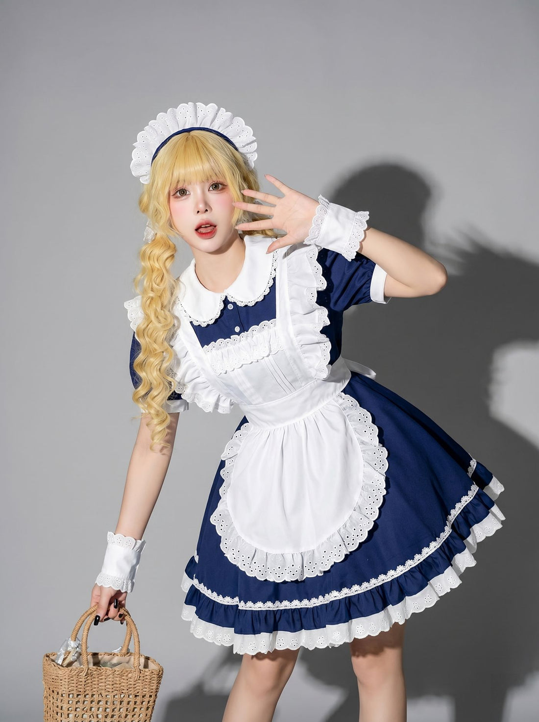Navy Blue Classic Maid Outfit Cosplay Cafe Maid Lolita Dress