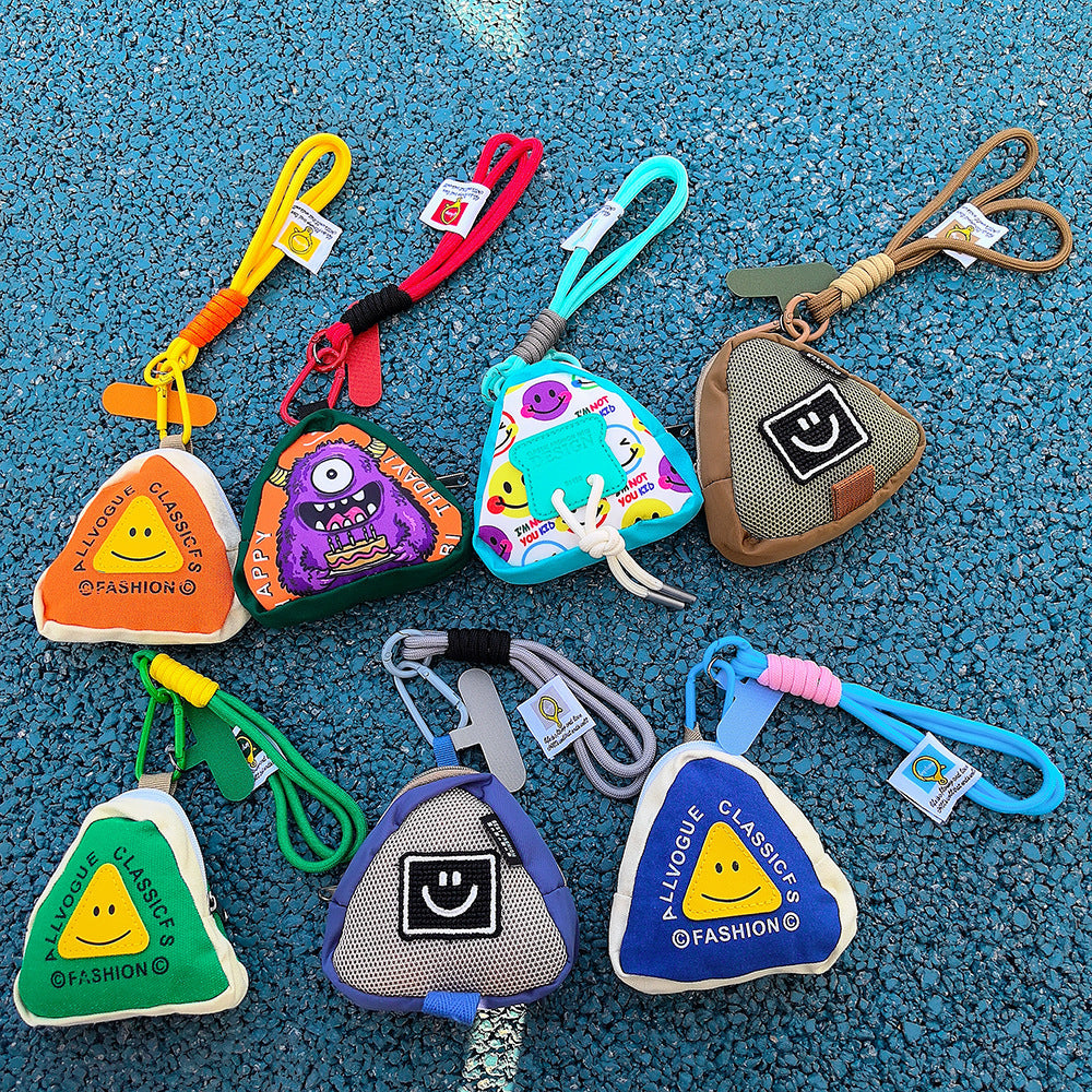 Smile Mini Coin Purse Triangle Headphone Bag with Handmade Phone Wrist Strap Phone Charm Accessory
