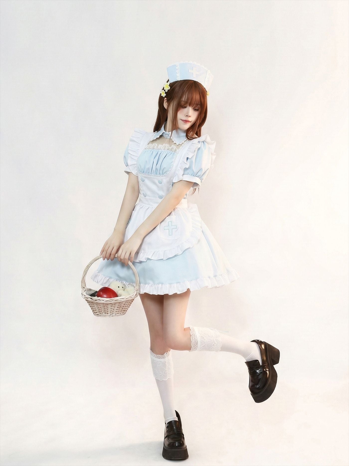 Light Color Angel Maid Outfit Cosplay Streamer Dress Costume