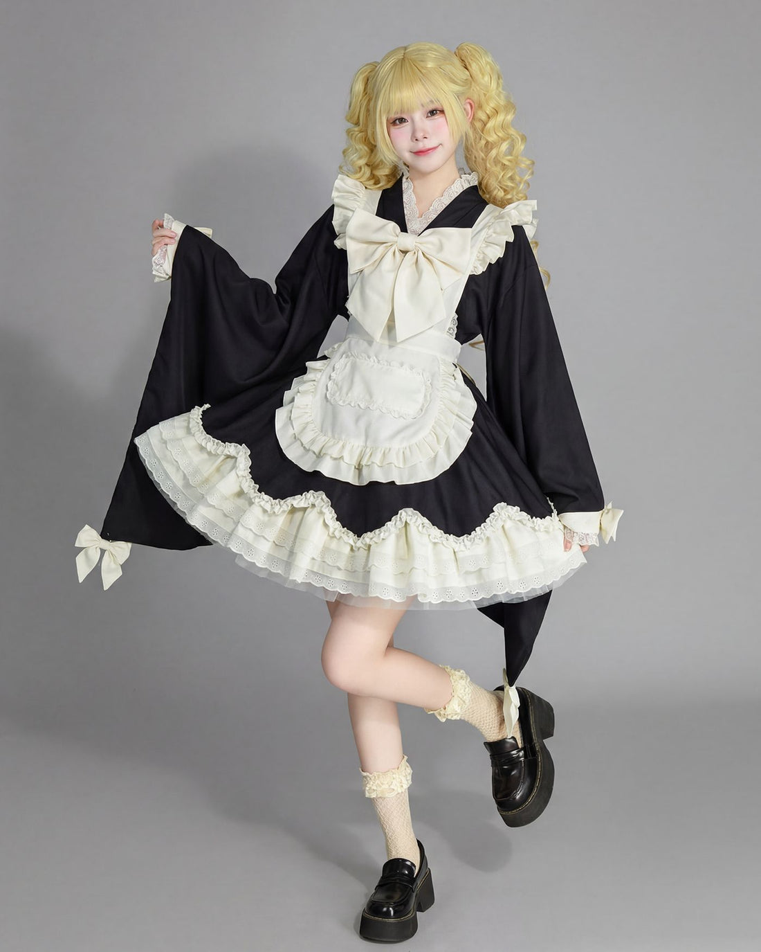 Kimono Lolita Wide Sleeve Maid Outfit Streamer Cosplay Dress