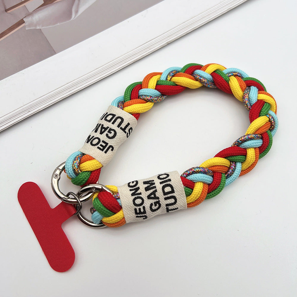 Clashing Colors Braided Wrist Phone Strap with Tether Tabs – Hand Woven Wristlet & Hand Lanyard