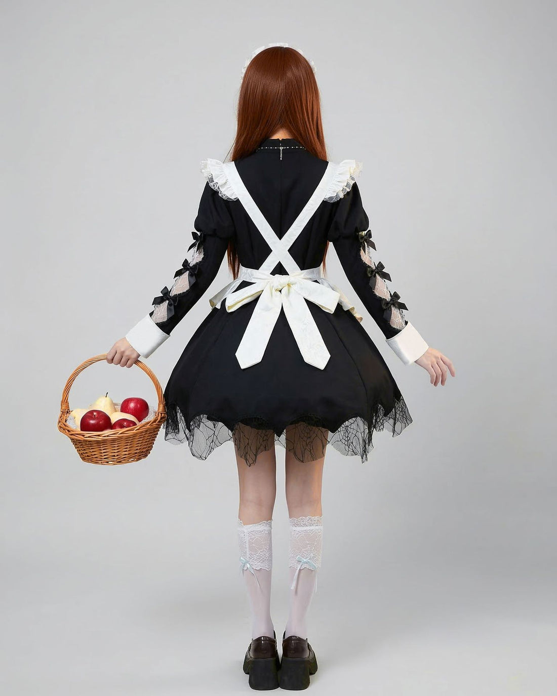 Women Sweet Lolita French Maid Dress Puff Sleeve Anime Cosplay Costume with Apron