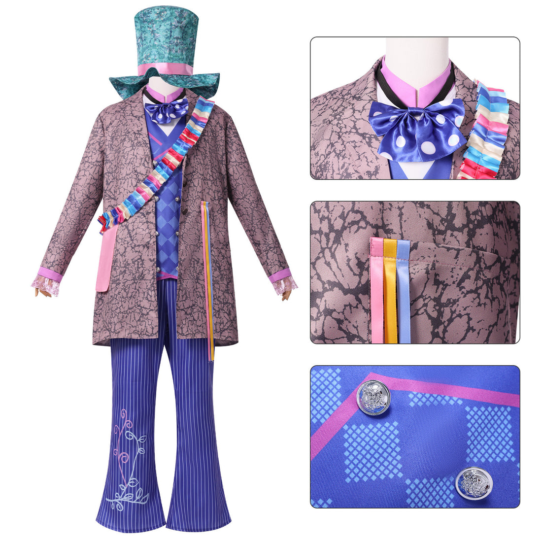 Men's Alice Style Mad Hatter Fancy Suit Cosplay Costume for Halloween Parties