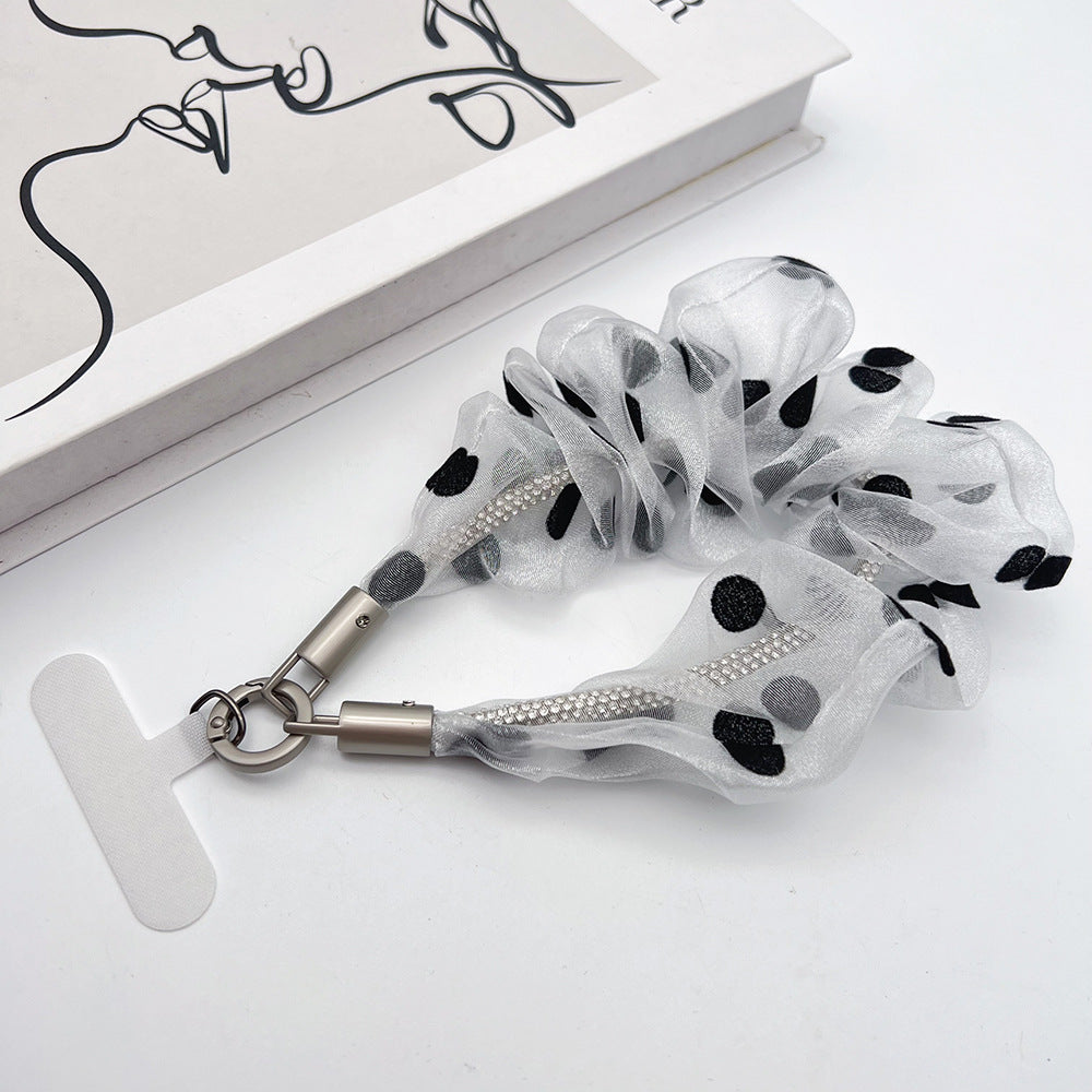 Polka Dots Tulle Wrist Phone Strap with Tether Tabs – Colon-shaped Wristlet & Hand Lanyard