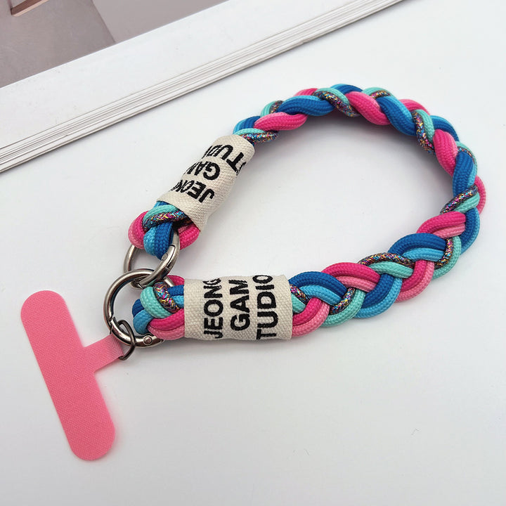 Clashing Colors Braided Wrist Phone Strap with Tether Tabs – Hand Woven Wristlet & Hand Lanyard