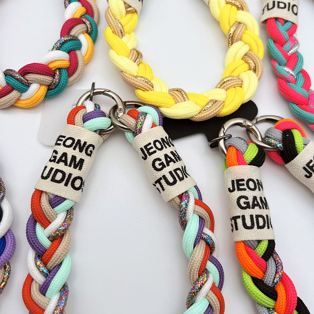 Clashing Colors Braided Wrist Phone Strap with Tether Tabs – Hand Woven Wristlet & Hand Lanyard