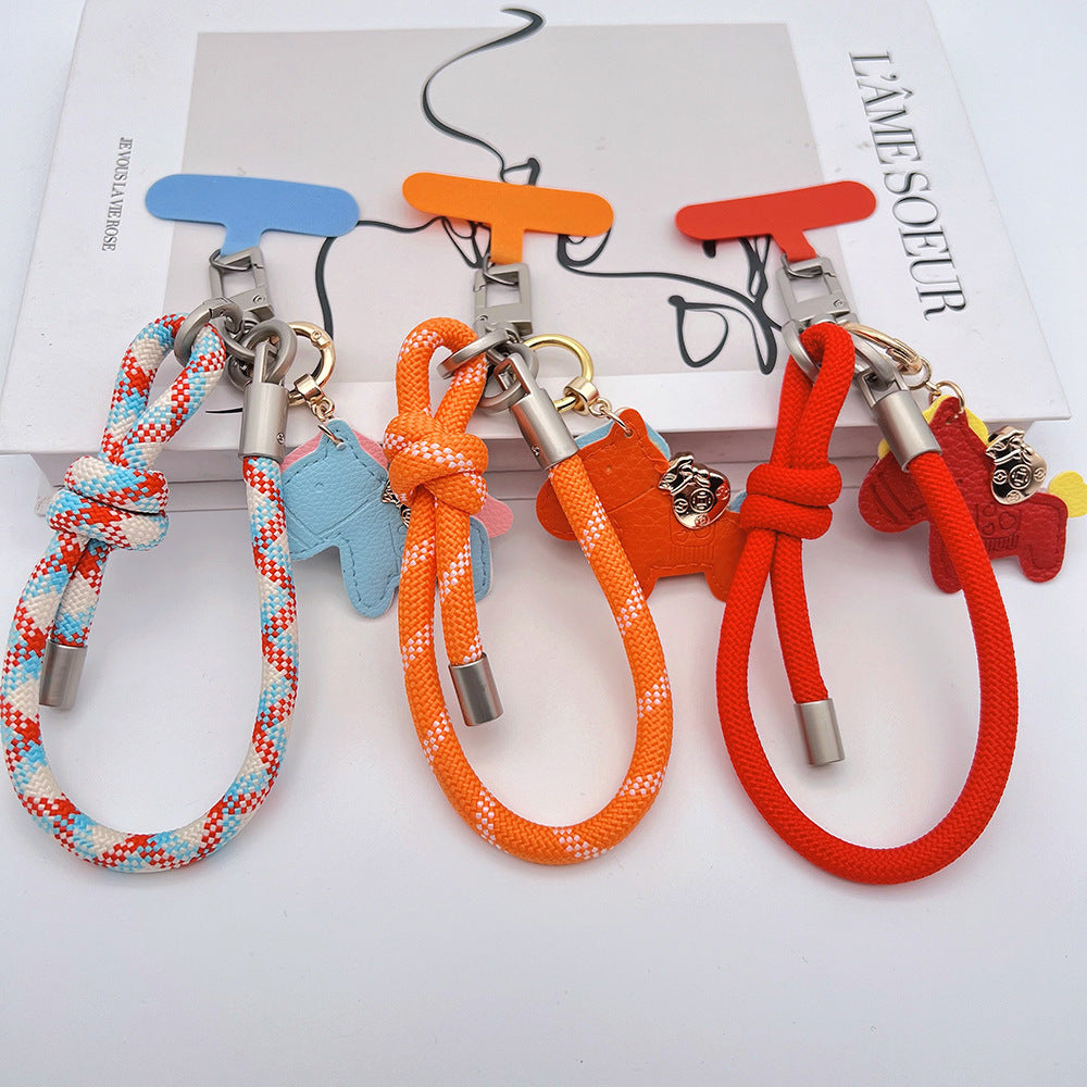 Adjustable Knotted Wrist Phone Strap with Tether Tabs – Leather Horse Wristlet & Hand Lanyard