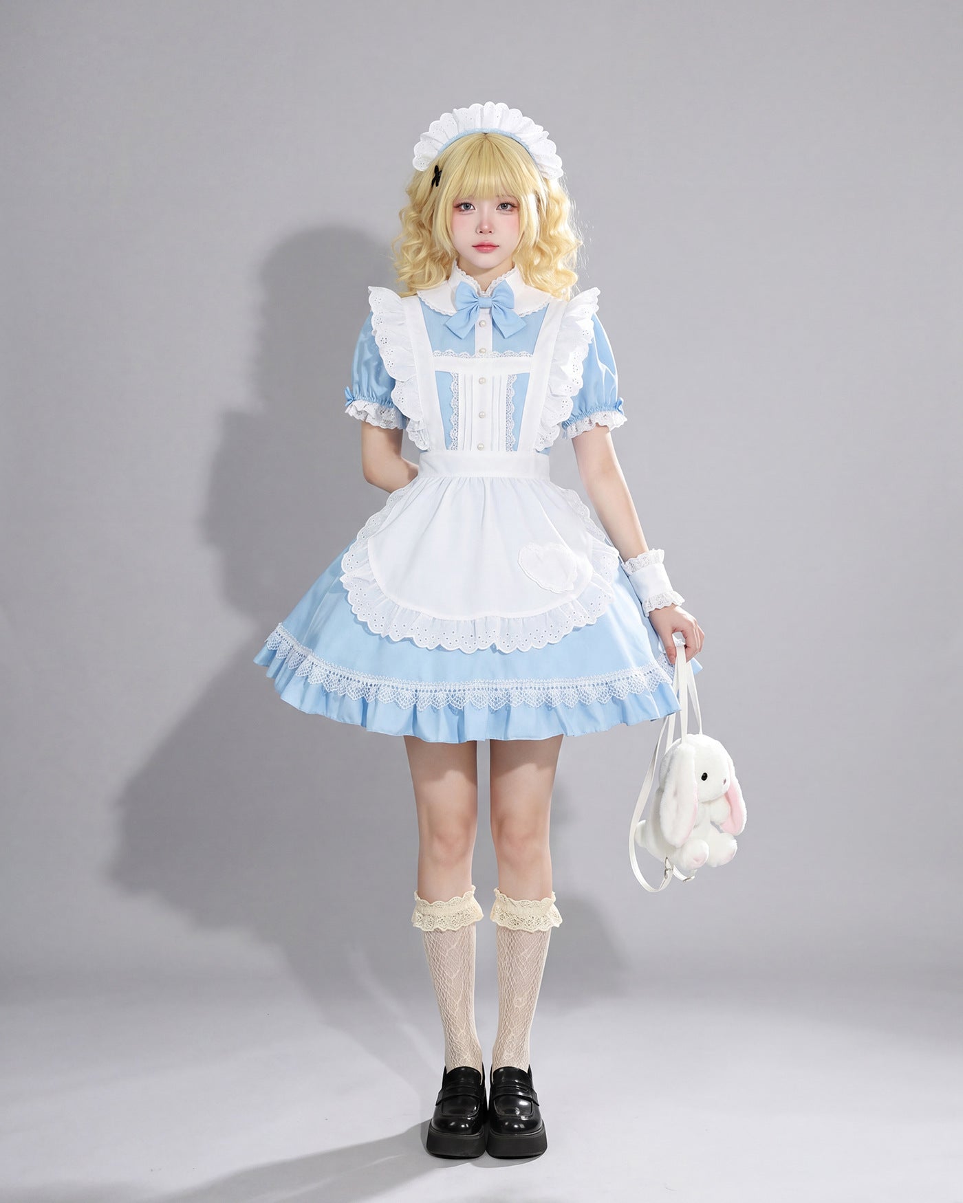 Blue White Alice Maid Outfit Lolita Streamer Cosplay Dress