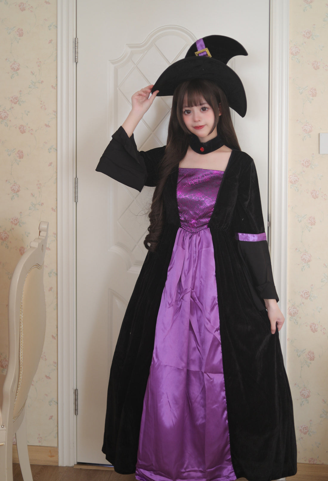 Women's Retro Witch Costume Long Dress Halloween Masquerade Cosplay Costumes