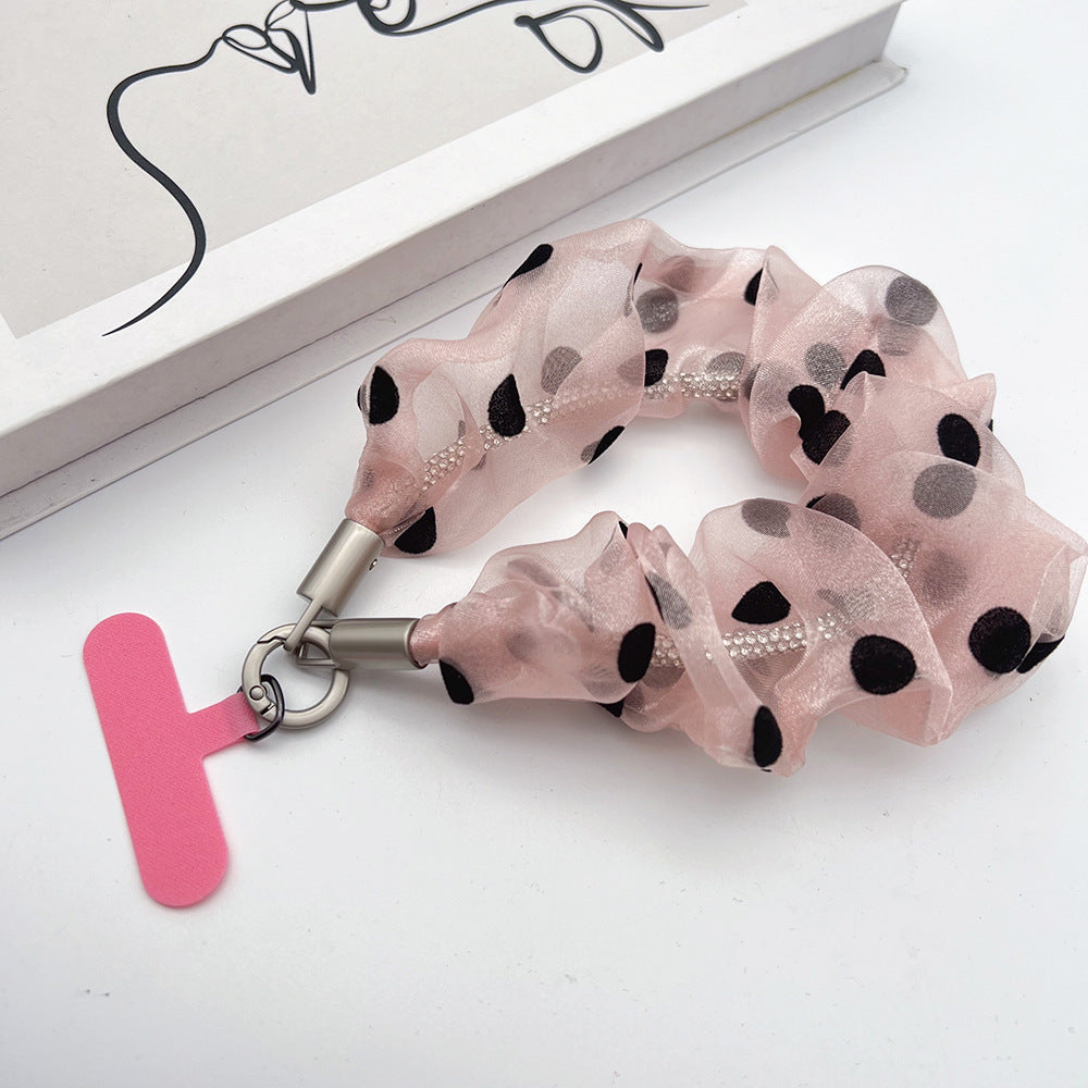 Polka Dots Tulle Wrist Phone Strap with Tether Tabs – Colon-shaped Wristlet & Hand Lanyard