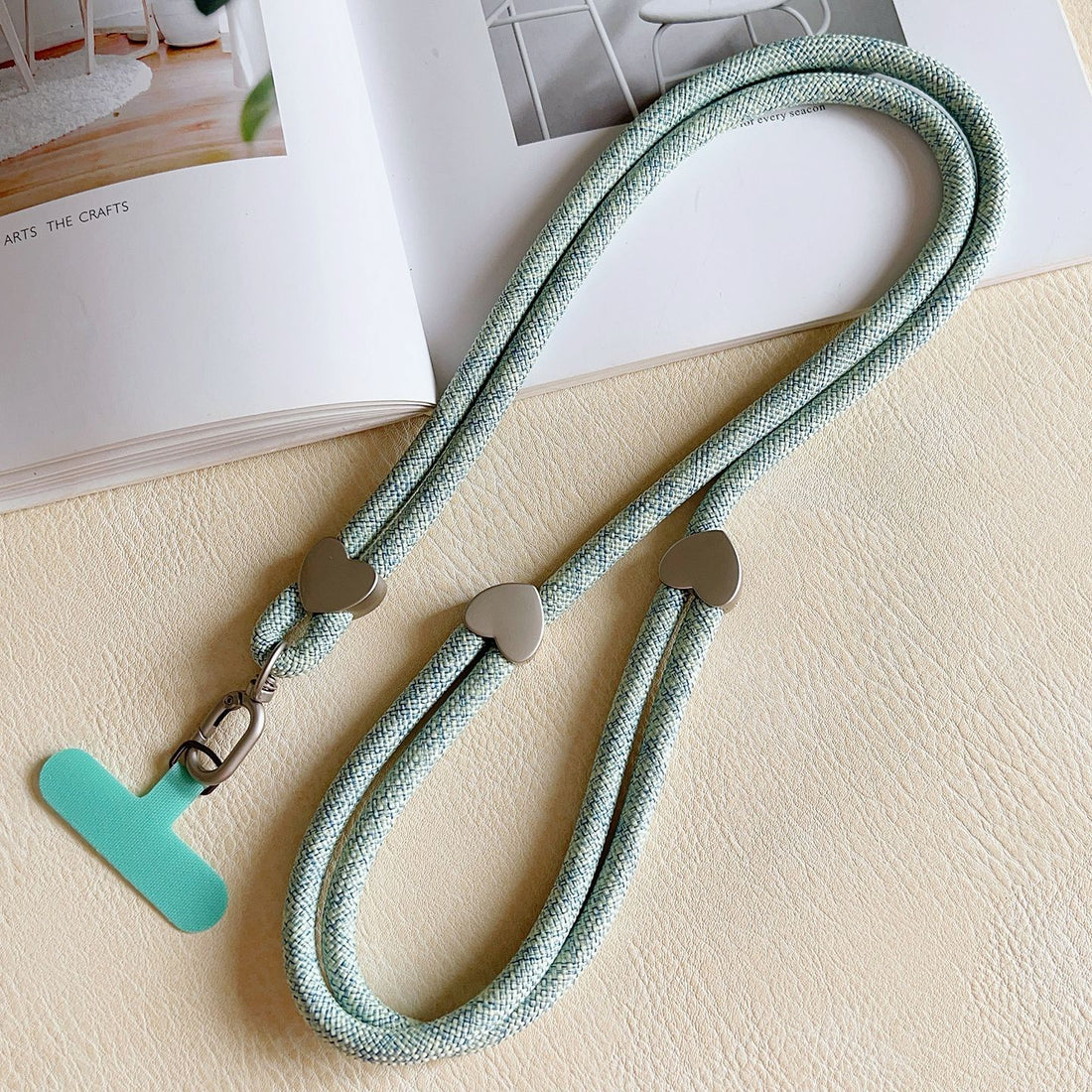 Heart Clasp Adjustable Crossbody Phone Strap with Tether Tabs – Hand Woven Wristlet & Hand Lanyard