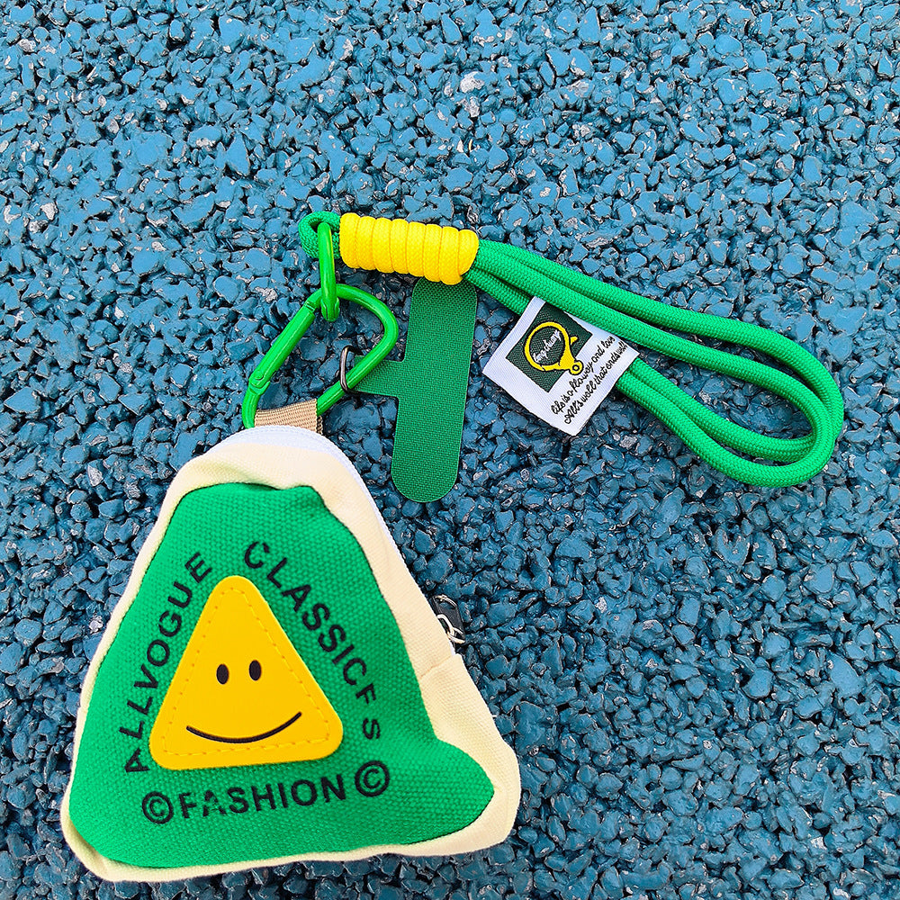 Smile Mini Coin Purse Triangle Headphone Bag with Handmade Phone Wrist Strap Phone Charm Accessory