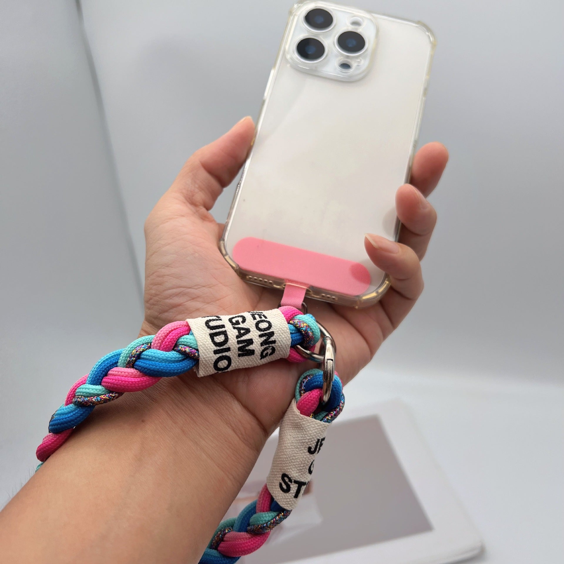Clashing Colors Braided Wrist Phone Strap with Tether Tabs – Hand Woven Wristlet & Hand Lanyard