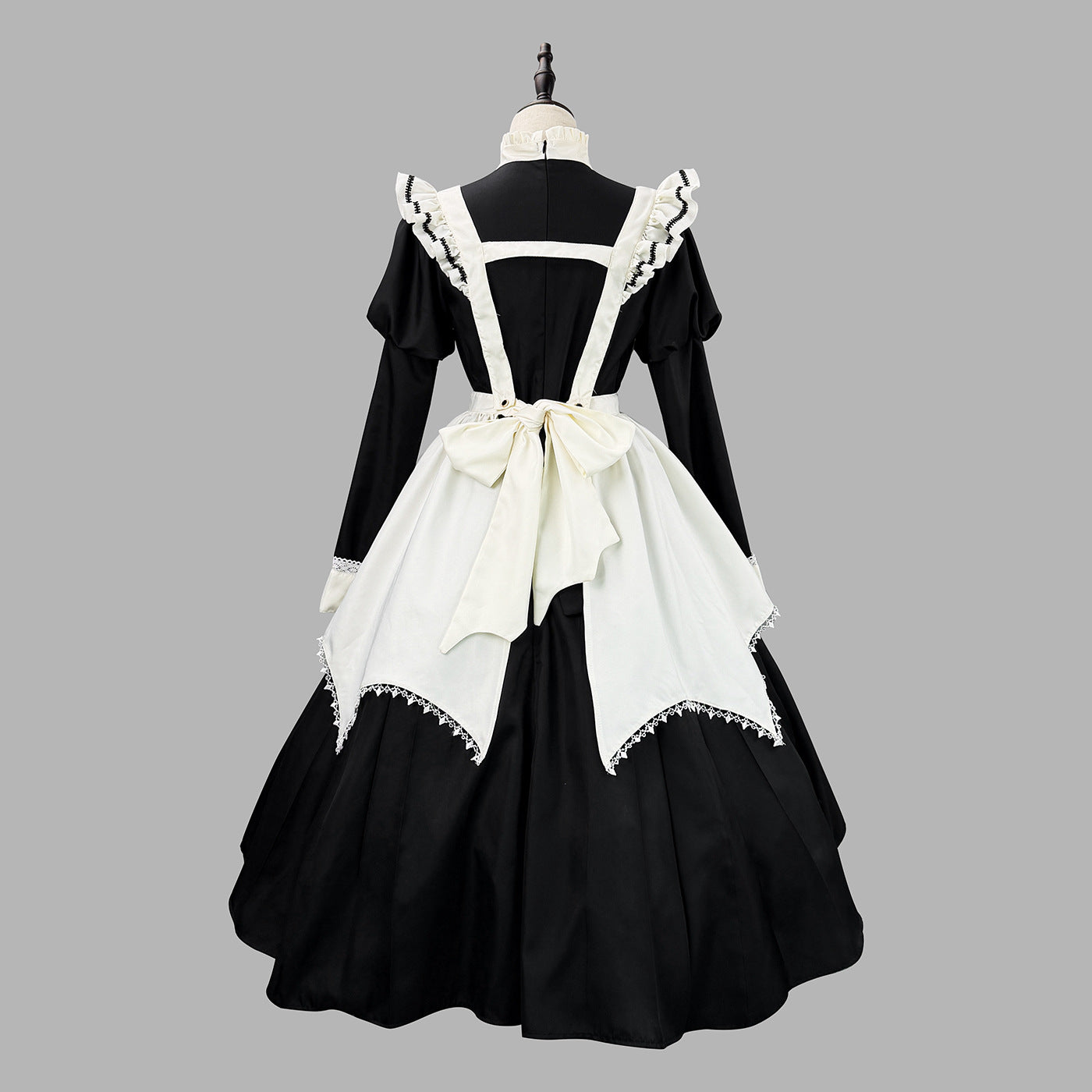 Dark Gothic Long Maid Outfit with Puff Sleeves Cosplay Lolita Dress