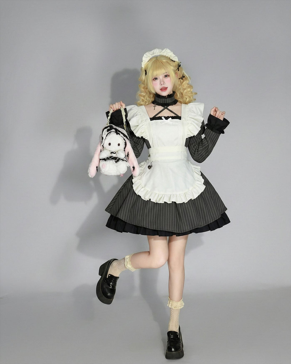 Lace Puff Sleeves Maid Outfit Gamer Streamer Cosplay Dress