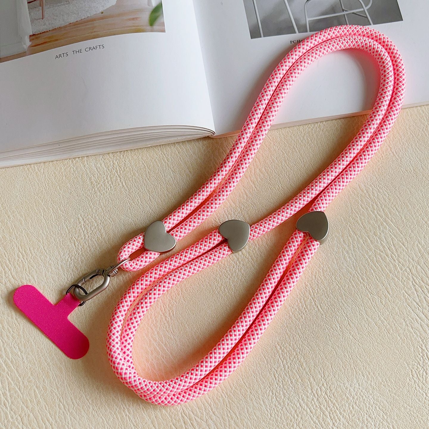 Heart Clasp Adjustable Crossbody Phone Strap with Tether Tabs – Hand Woven Wristlet & Hand Lanyard