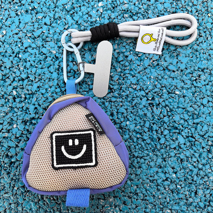 Smile Mini Coin Purse Triangle Headphone Bag with Handmade Phone Wrist Strap Phone Charm Accessory