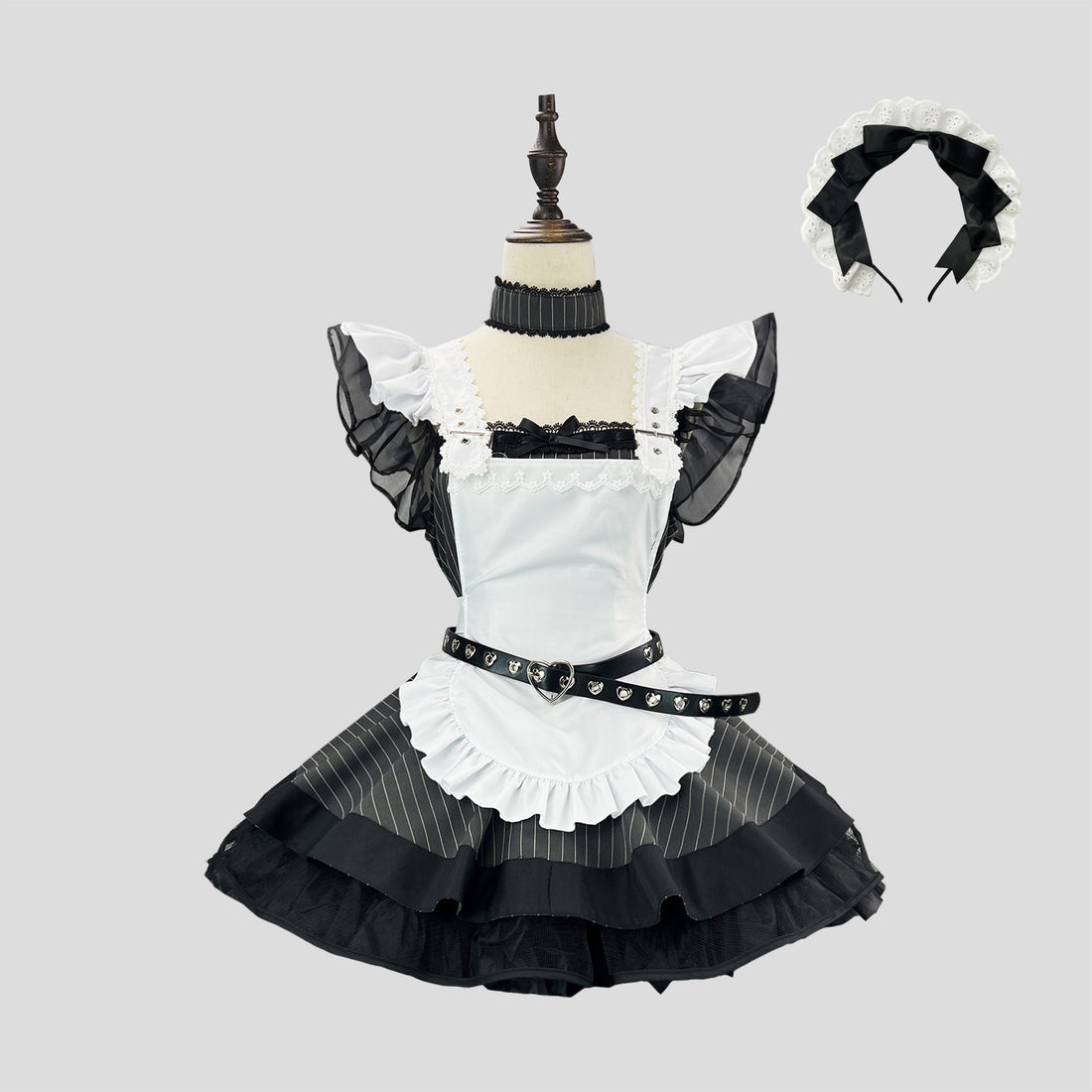 White Striped Retro Lolita Maid Outfit Subculture Cosplay Dress