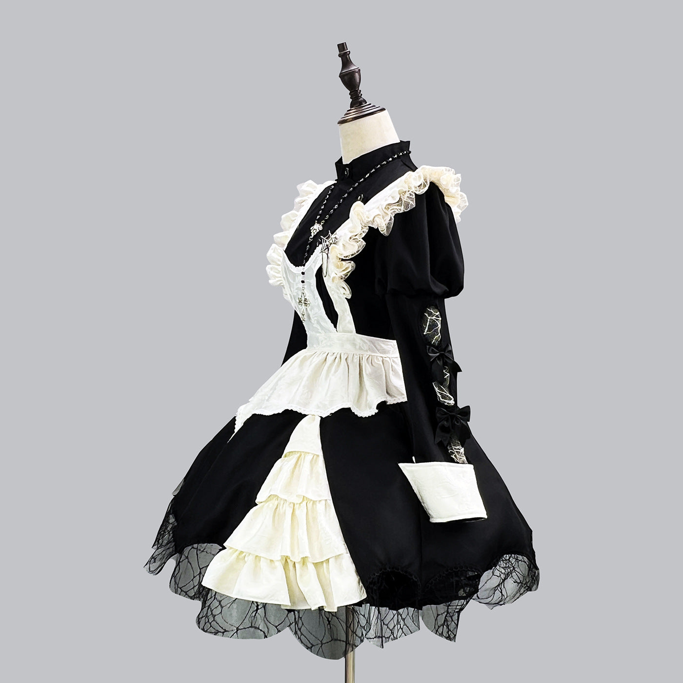 Women Sweet Lolita French Maid Dress Puff Sleeve Anime Cosplay Costume with Apron