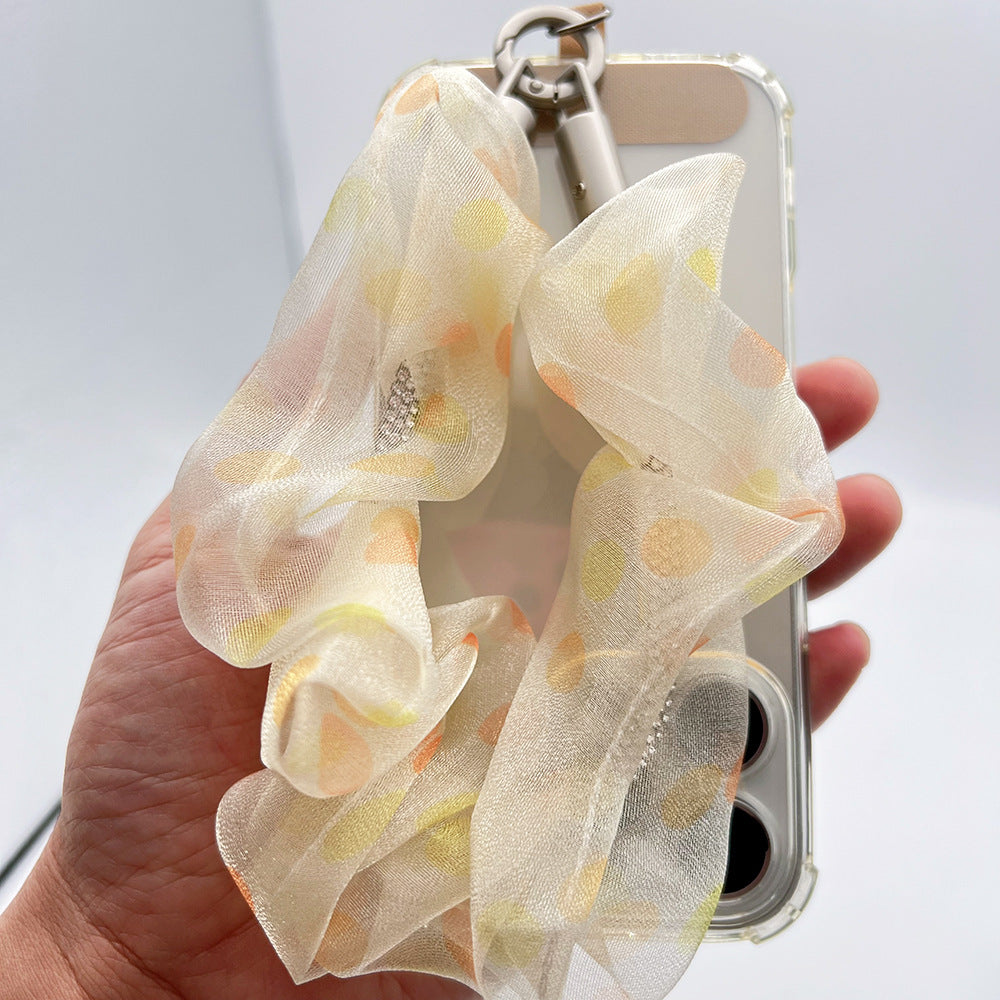 Polka Dots Tulle Wrist Phone Strap with Tether Tabs – Colon-shaped Wristlet & Hand Lanyard
