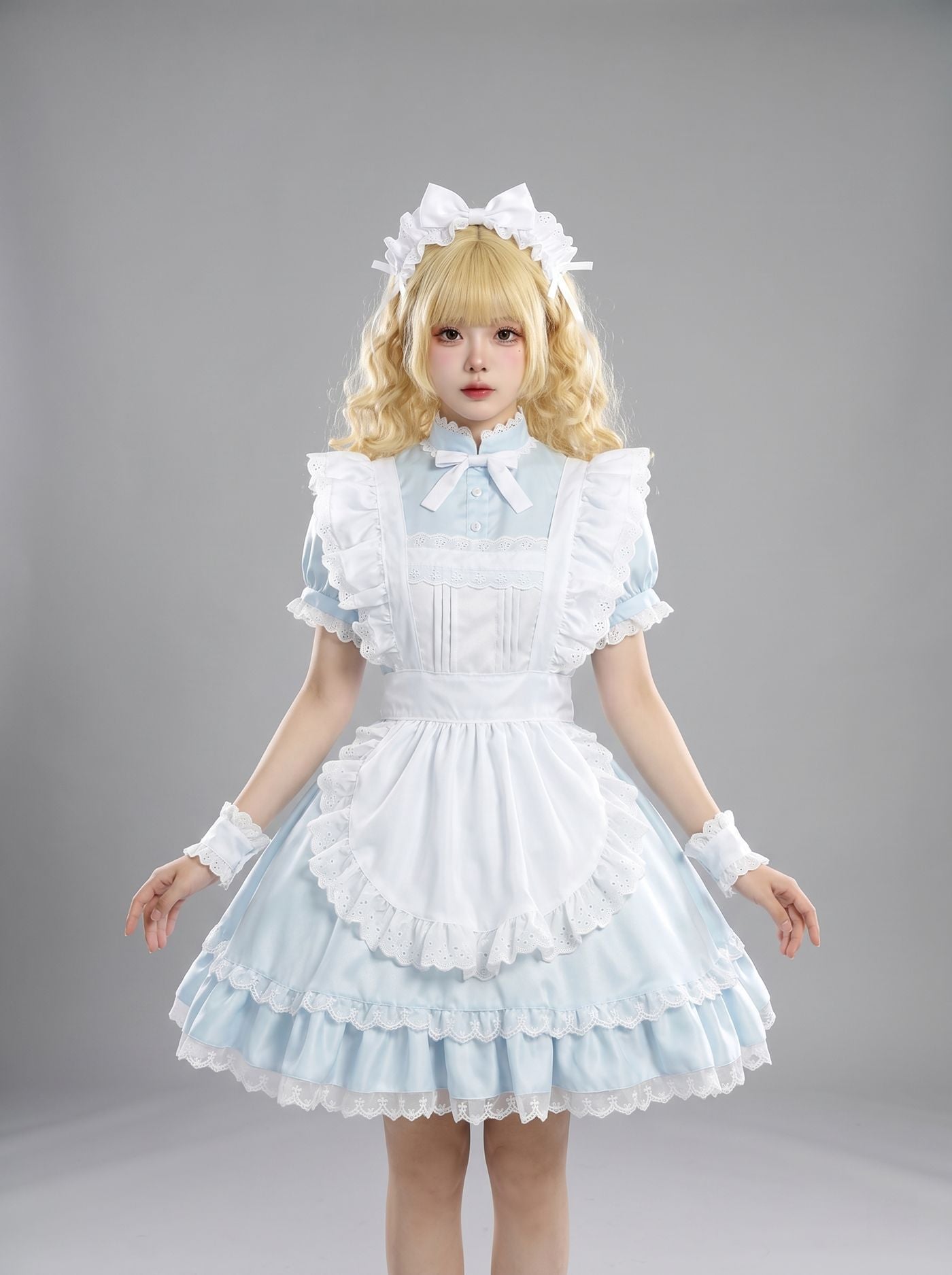 Alice Aqua Blue Lolita Maid Outfit Streamer Cosplay Dress
