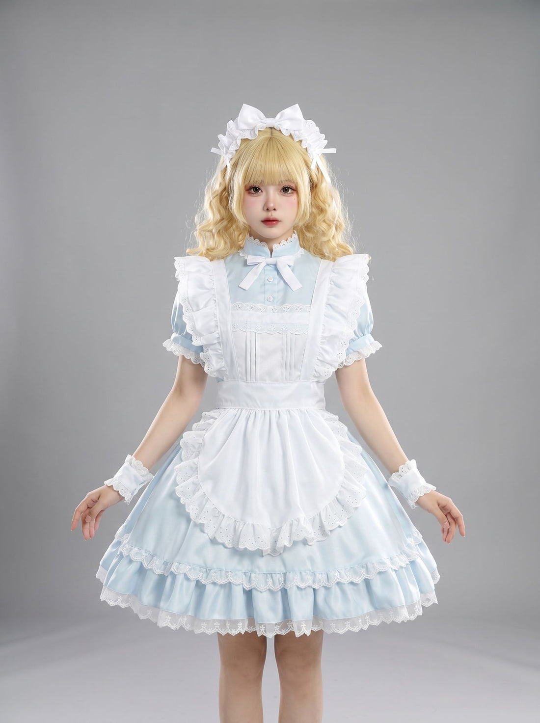Alice Aqua Blue Lolita Maid Outfit Streamer Cosplay Dress