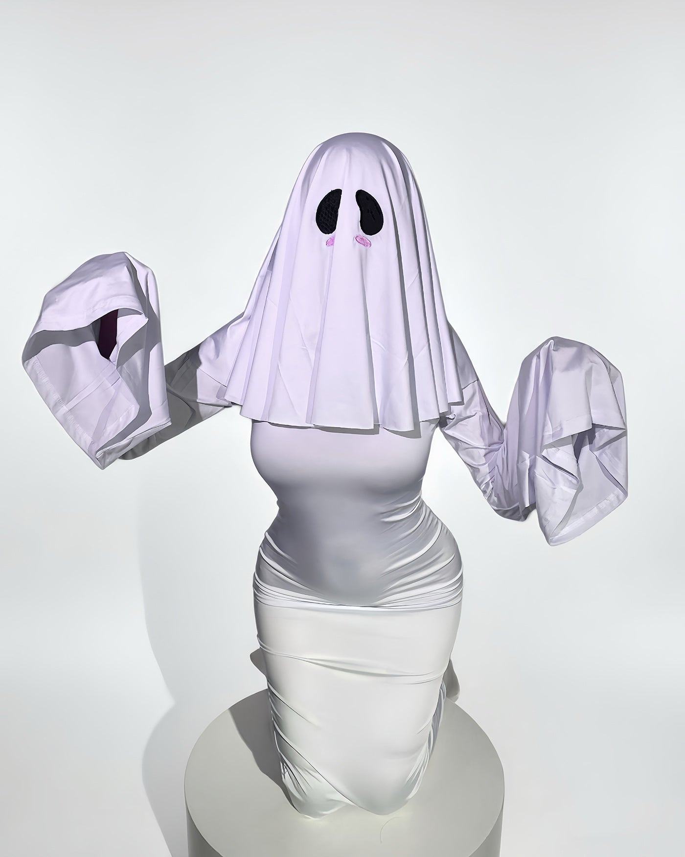 Cute Ghost Cosplay Costume for Women - Mrs. Kyoko Style Spooky White Dress with Face Mask