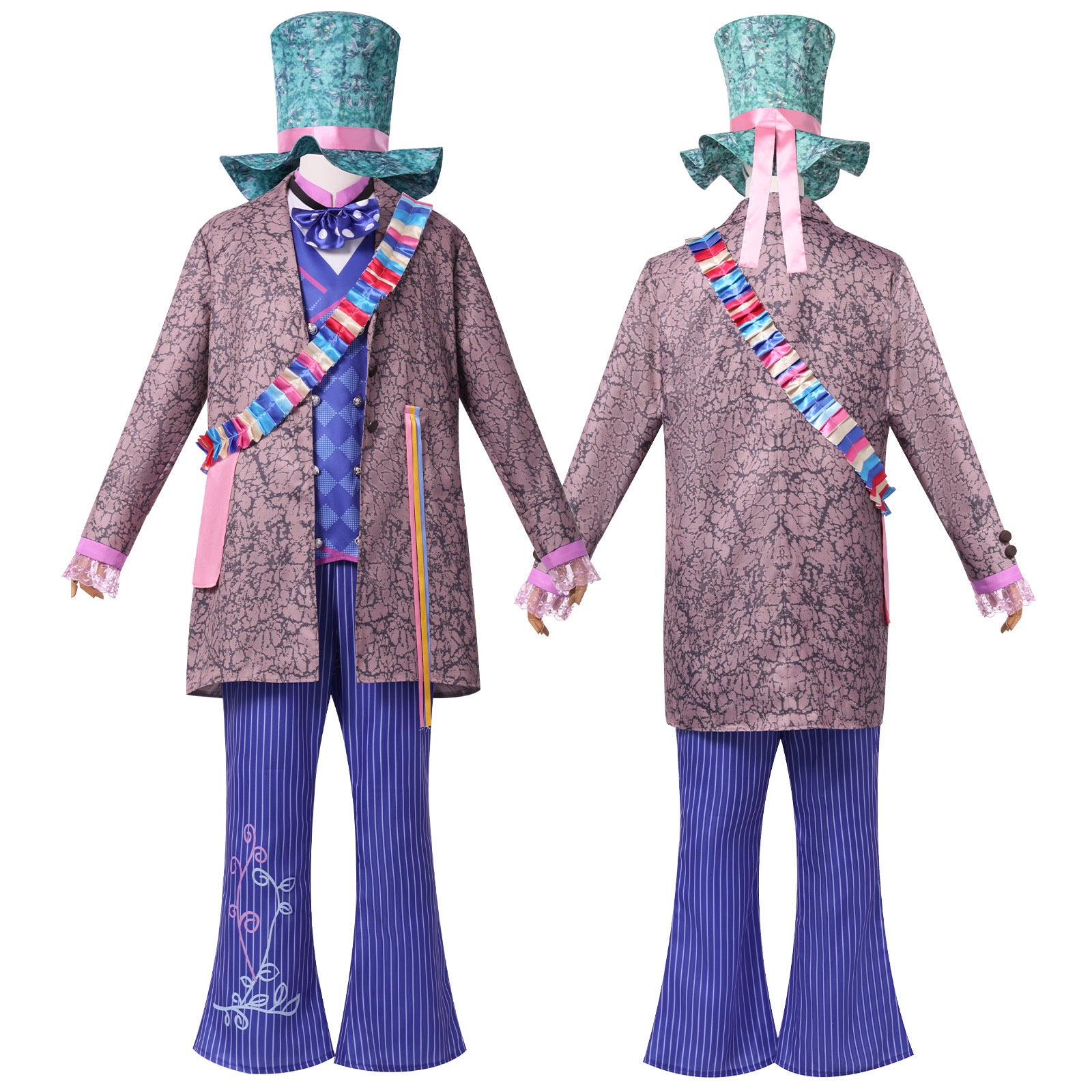 Men's Alice Style Mad Hatter Fancy Suit Cosplay Costume for Halloween Parties