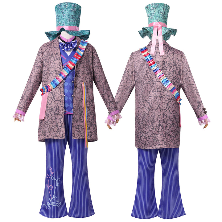 Men's Alice Style Mad Hatter Fancy Suit Cosplay Costume for Halloween Parties