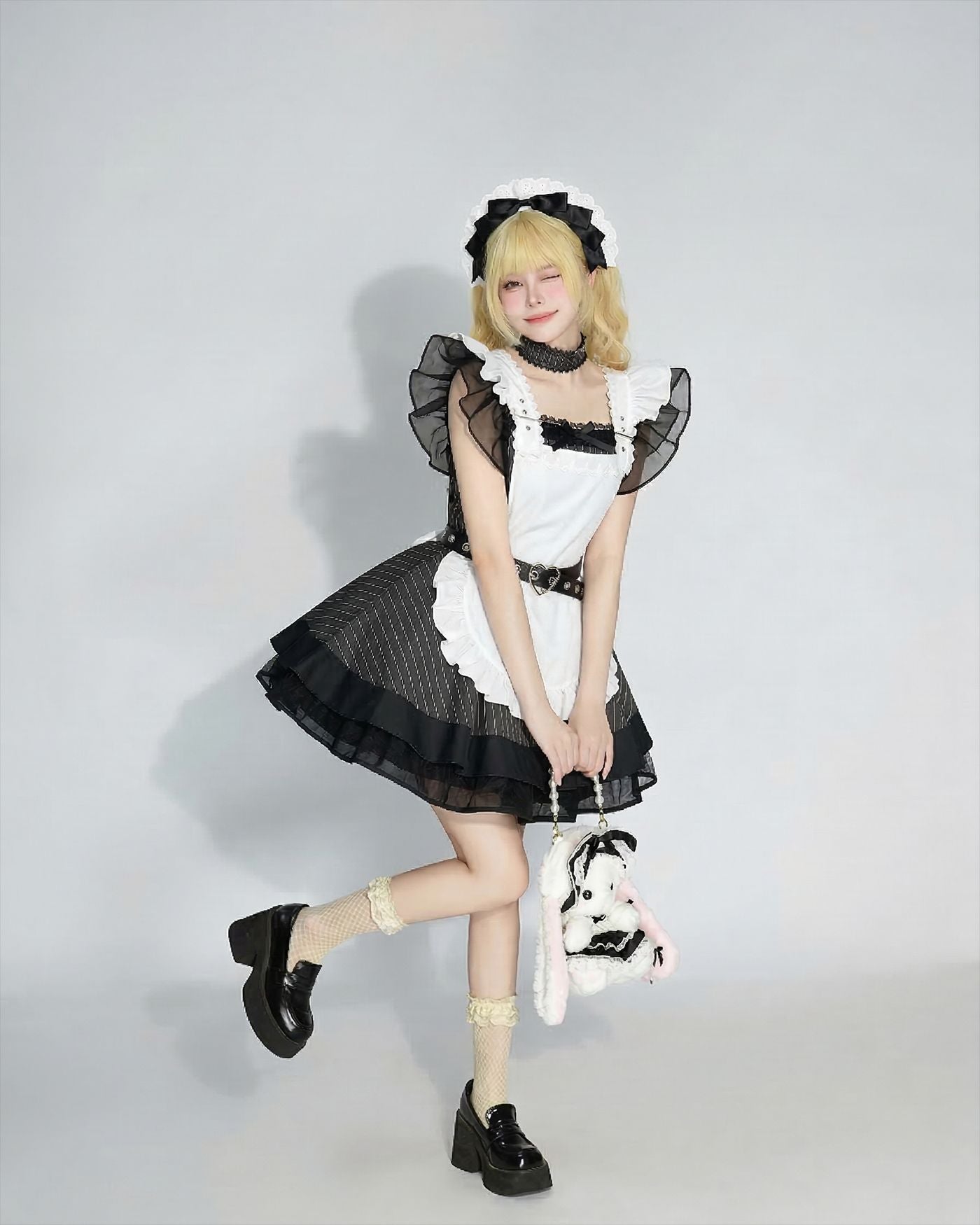 White Striped Retro Lolita Maid Outfit Subculture Cosplay Dress