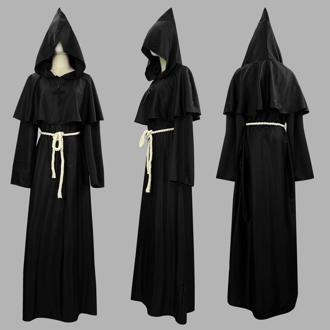 Medieval Priest Costume Men's Renaissance Monastic Robe Halloween Cosplay Cloak
