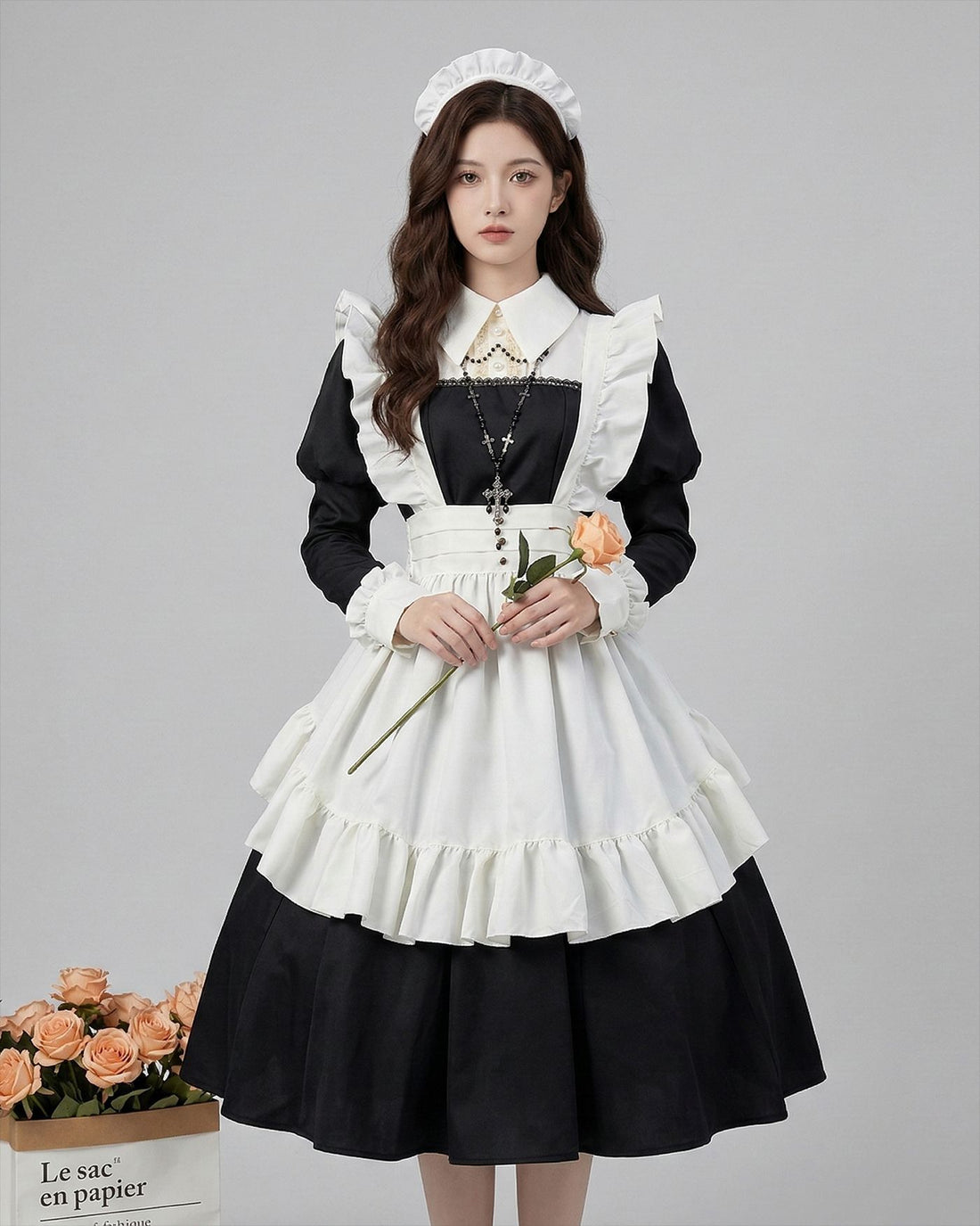 Akihabara Black White Traditional Maid Outfit Lolita Cosplay Dress