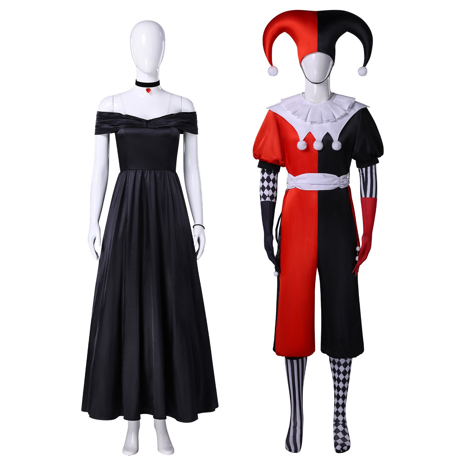 Clown and Queen Cosplay Costumes Women and Men Joker Halloween Carnival Party Outfit
