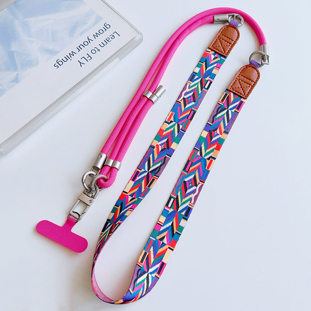 Trendy Patterns Woven Tape Crossbody Phone Strap with Tabs – Adjustable Wristlet & Hand Lanyard