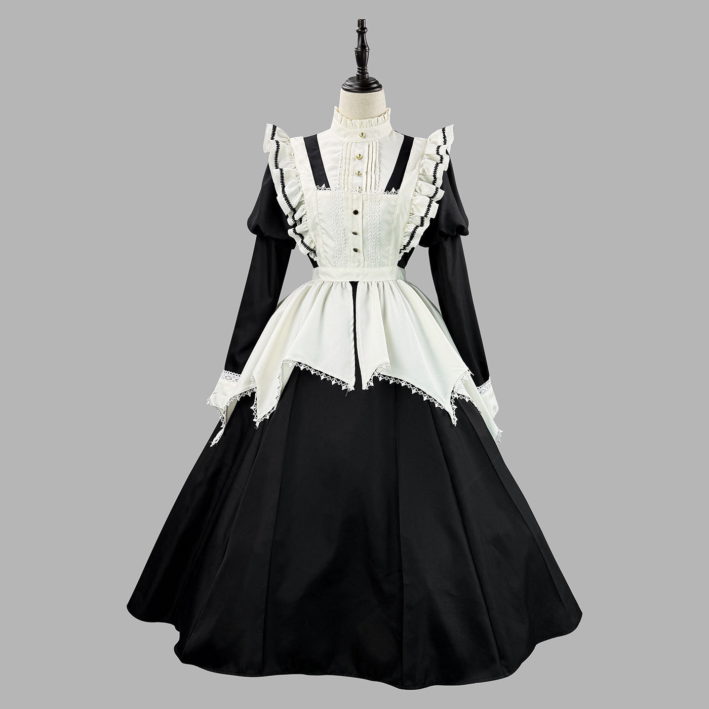 Dark Gothic Long Maid Outfit with Puff Sleeves Cosplay Lolita Dress
