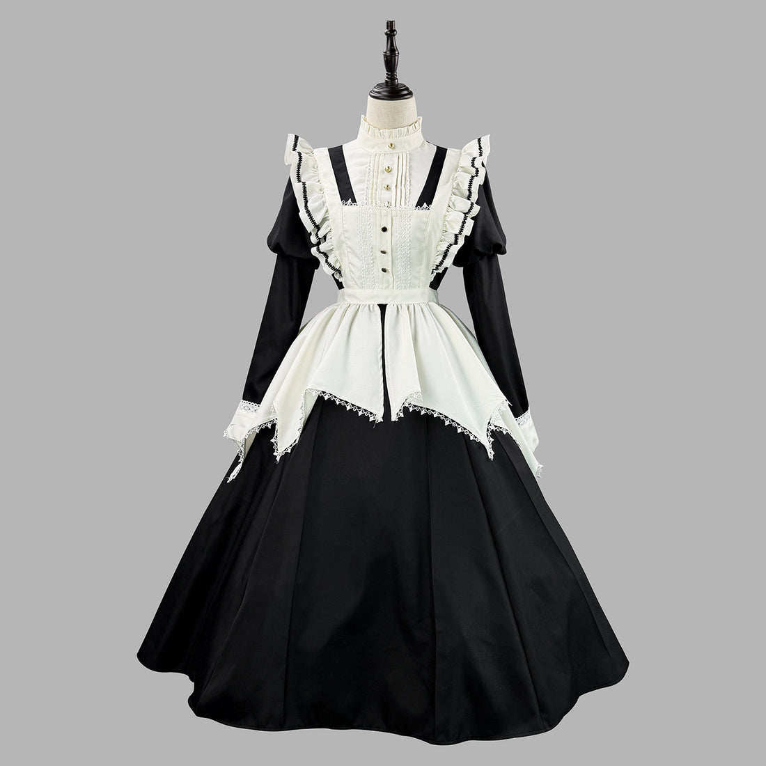 Dark Gothic Long Maid Outfit with Puff Sleeves Cosplay Lolita Dress