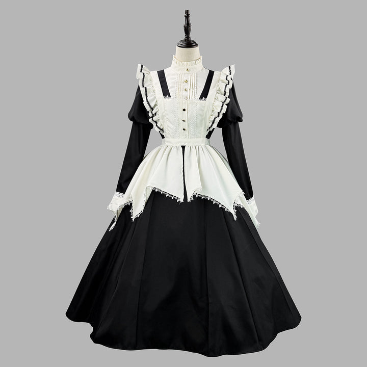 Dark Gothic Long Maid Outfit with Puff Sleeves Cosplay Lolita Dress