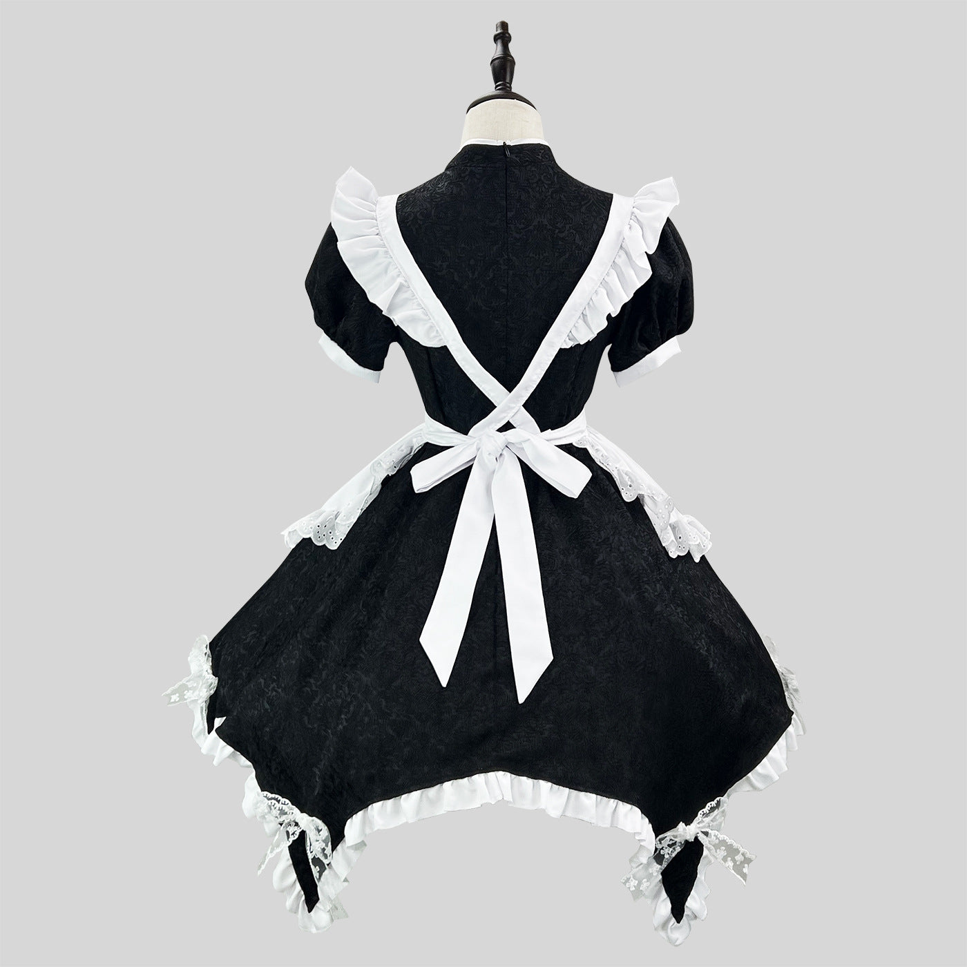 Black & White Jacquard Chinese Qipao Maid Outfit Lolita Cosplay Dress