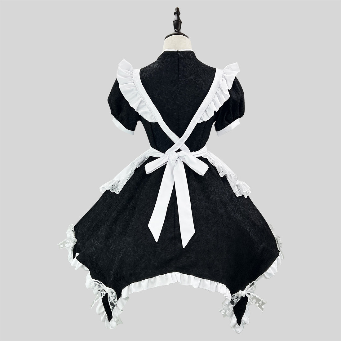 Black & White Jacquard Chinese Qipao Maid Outfit Lolita Cosplay Dress