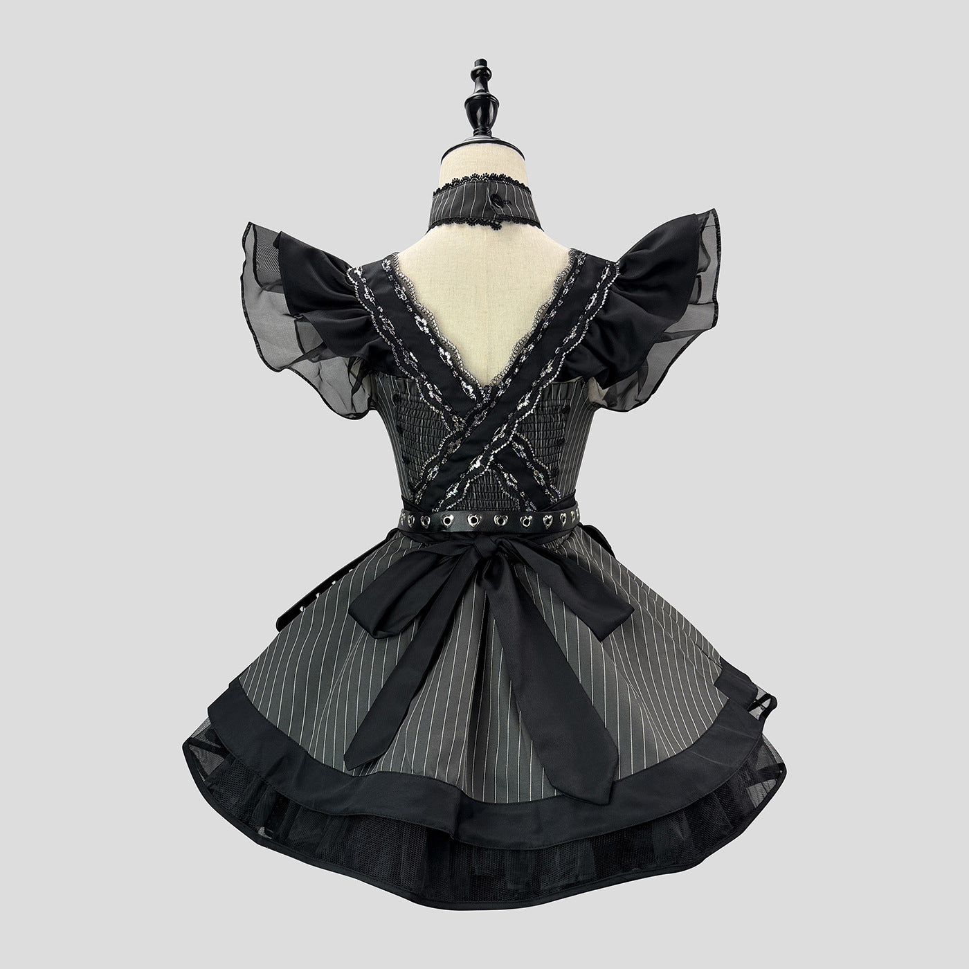 White Striped Retro Lolita Maid Outfit Subculture Cosplay Dress