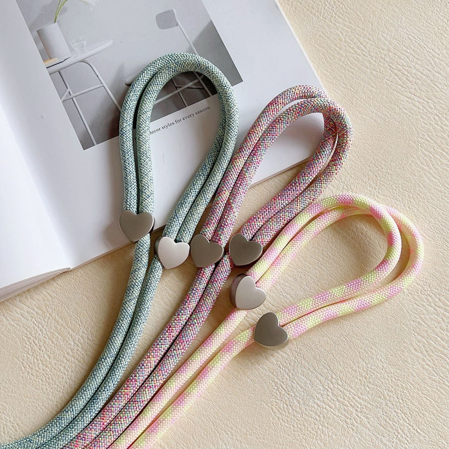 Heart Clasp Adjustable Crossbody Phone Strap with Tether Tabs – Hand Woven Wristlet & Hand Lanyard