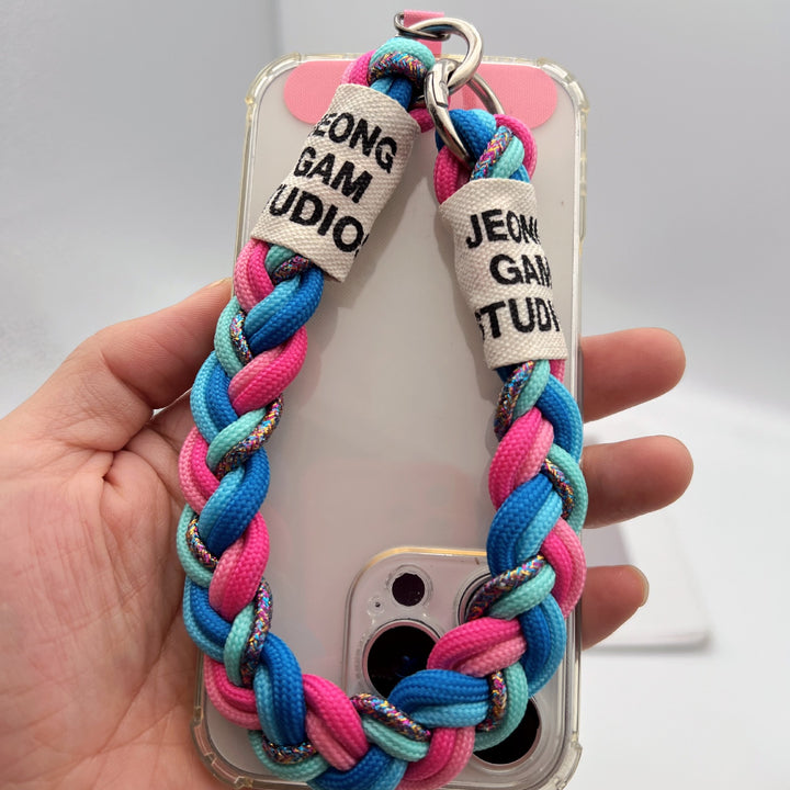 Clashing Colors Braided Wrist Phone Strap with Tether Tabs – Hand Woven Wristlet & Hand Lanyard