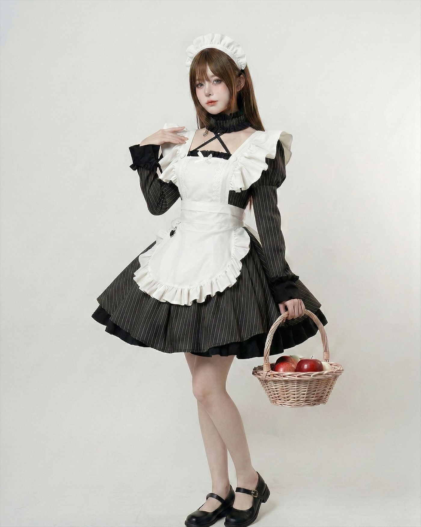 Lace Puff Sleeves Maid Outfit Gamer Streamer Cosplay Dress